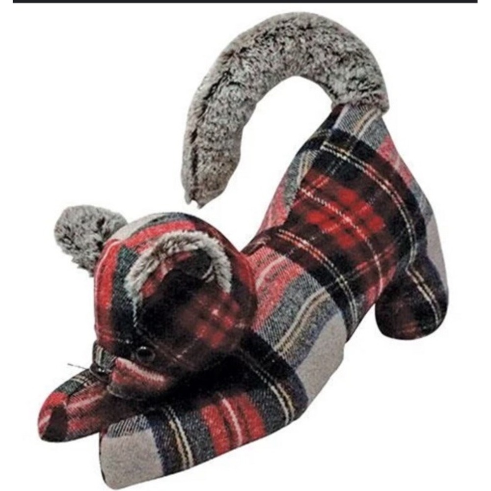 Red Plaid Cat Doorstop Fabric Weighted Animal Novelty Cat Door Stopper Decor